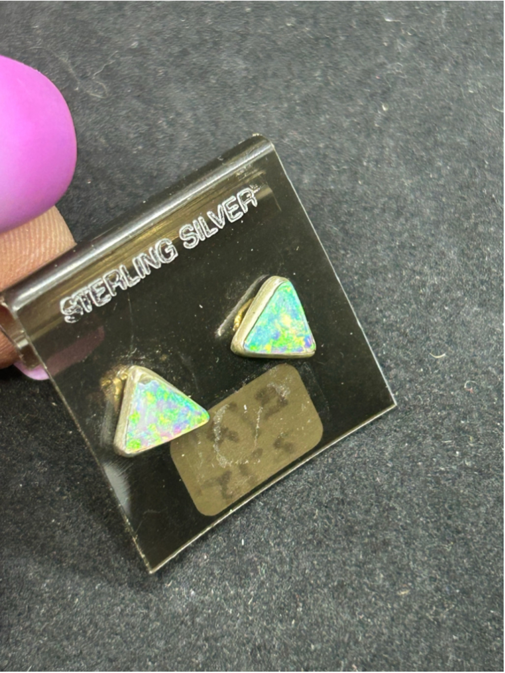 Women's Unbranded Sterling Silver Triangle Opal Stud Earrings One Size
